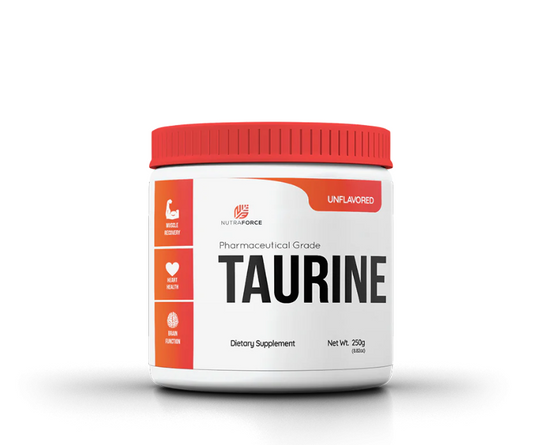 Red and white jug of NutraForce Taurine.