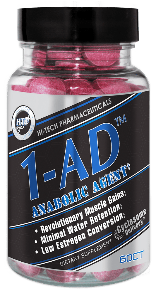 clear bottle with red tablets of hi tech pharmaceutical 1 ad prohormone