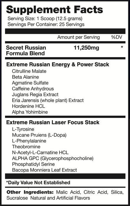 Badass Labs: The Power Russian Pre Workout | Intense PUMPS ENERGY FOCUS - Supplement Shop