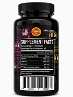 Black supplement bottle with label displaying supplement facts on a white background