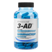 Image of a bottle labeled 'Enhanced 3-AD.' The bottle contains blue capsules and has a label indicating it is a DSHEA compliant androgen with a serving size of 2 capsules. The primary active ingredient is listed as Dehydroandrosterol (3-AD) with a dosage of 75mg per serving. The bottle contains 60 capsules and is labeled as a dietary supplement.