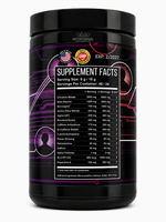 Supplement container with label displaying supplement facts on a white background