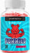 A tall, slim bottle with a light blue label and a black cap, standing against a white background. The label features product branding and text, Frenzy Labz Pump gummies, berry blast flavor,  120 count