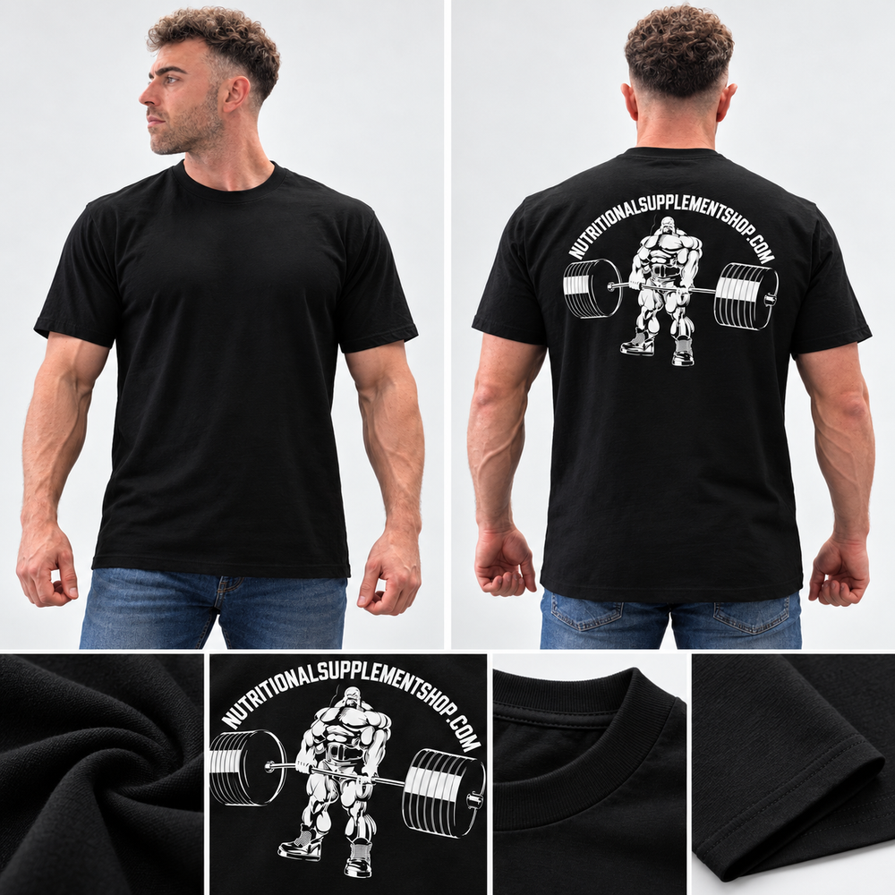 Nutritional Supplement Shop Bodybuilding Back Graphic T-Shirt – Black