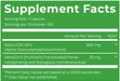 Supplement Facts for Dark Labs Alpha GPC: The supplement facts label for Dark Labs Alpha GPC, showing 600 mg of Alpha GPC and 25 mg of AstraGin® per capsule, with details about serving size and other ingredient information.