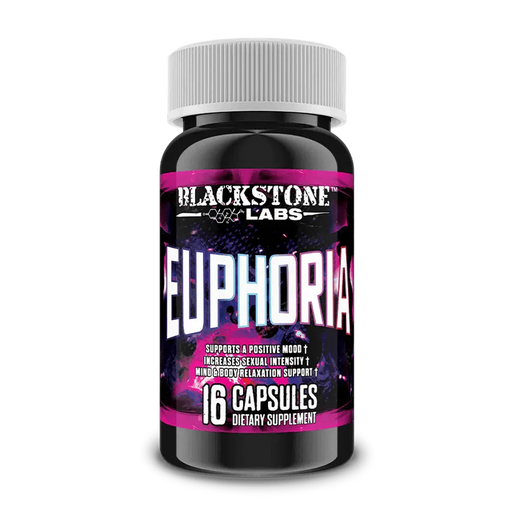 Blackstone Labs Euphoria 16-capsule bottle for natural mood enhancement and relaxation.