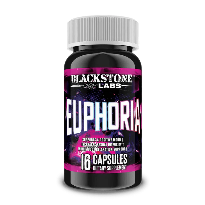 Blackstone Labs Euphoria 16-capsule bottle for natural mood enhancement and relaxation.