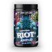Chaos and Pain Cannibal Riot AMPeD Pre-Workout Supplement in Blue Hawaiian flavor. Features a striking design with muscular characters, net weight 247.5g, and 25 servings per container. Formulated for extreme energy and unmatched focus to enhance workout performance.