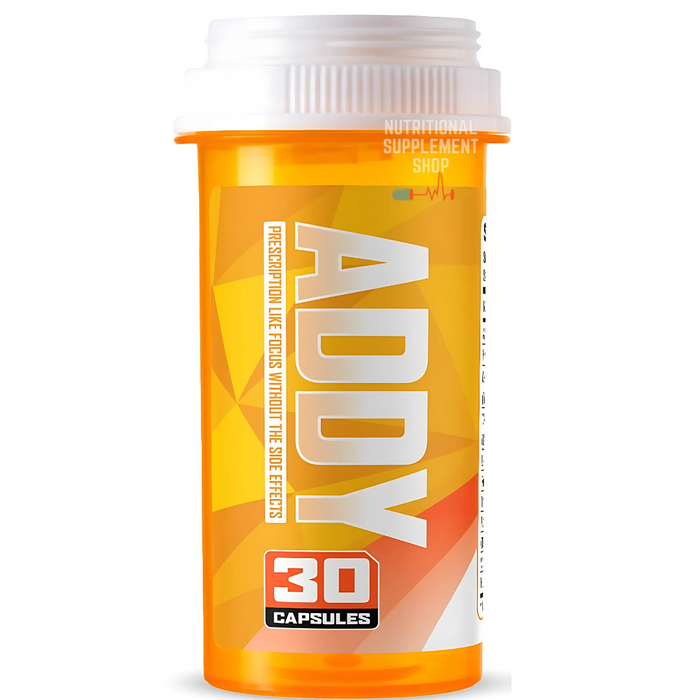 ADDY Capsules bottle front view with text highlighting 'Prescription-like focus without the side effects.