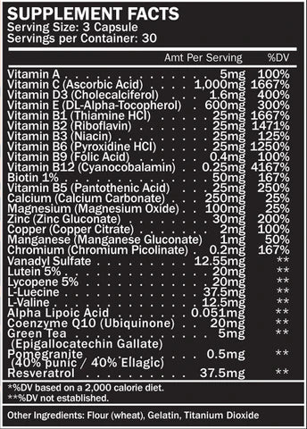 Supplement facts label for Formutech Nutrition FIT Women Multi Vitamin, detailing the vitamins, minerals, and other ingredients included in each serving, such as Vitamin A, Vitamin D3, Calcium, Magnesium, Coenzyme Q10, and more.