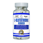 Bottle of L-Glutathione Reduced supplement with white and blue label on a white background