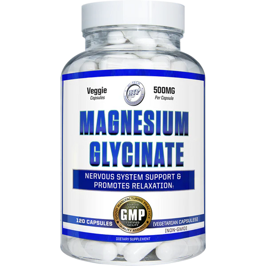 Hi-Tech Pharmaceuticals Magnesium Glycinate 60-serving bottle for superior absorption and muscle health support.