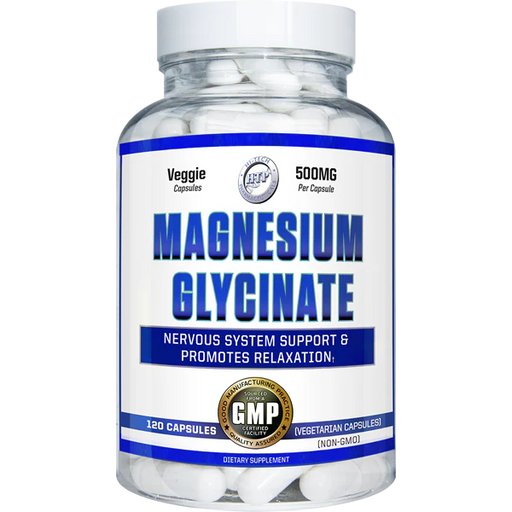 Hi-Tech Pharmaceuticals Magnesium Glycinate 60-serving bottle for superior absorption and muscle health support.