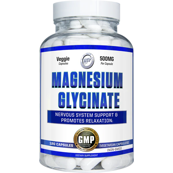 Hi-Tech Pharmaceuticals Magnesium Glycinate 60-serving bottle for superior absorption and muscle health support.