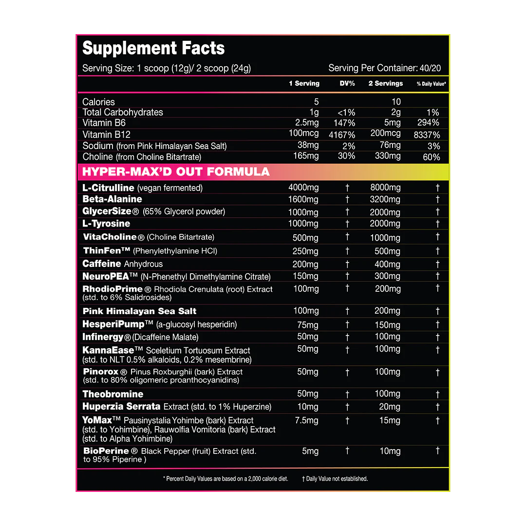 Hypermax'd out supplement facts 