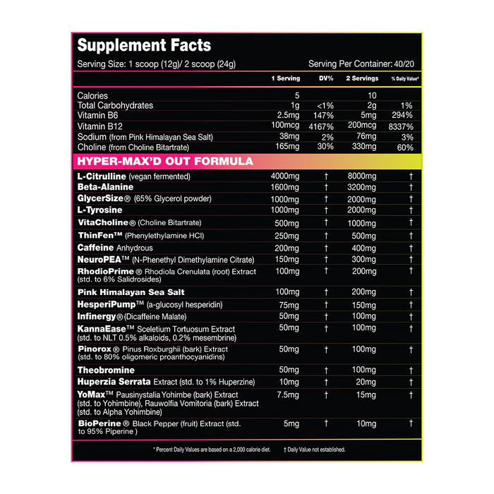 Hypermax'd out supplement facts 