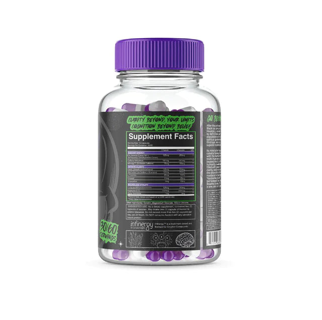 Rear view of ET Labz Awaken supplement bottle showing supplement facts and serving information on the label.