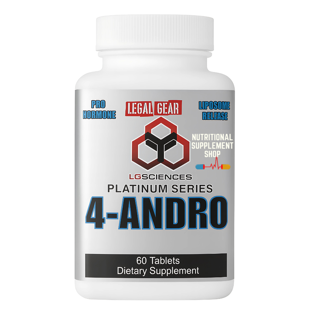 Supplement bottle labeled &#39;4-Andro&#39; with branding on a white background