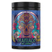 Dark Labs Maniaco Pre Workout in Sour Blueberry flavor with electric blue label and detailed skull artwork.