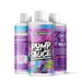 Pump Sauce Stim-Free Pre-Workout liquid supplement in the Sour Gummy Worms flavor. The image shows three bottles, front and back views, with colorful packaging that highlights the product's name, flavor, and key benefits. The front of the bottle reads 'Pump Sauce' and 'Sour Gummy Worms,' with a note about it being a dietary supplement.