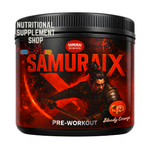 Samuraix pre-workout supplement container with warrior design on a white background