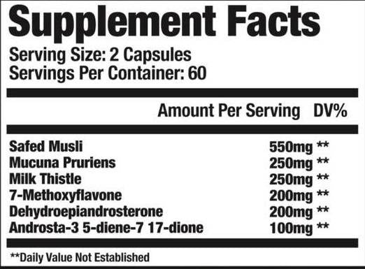 Supplement facts of Sarma-Com Revive PCT, detailing ingredients for liver support and antioxidant properties.