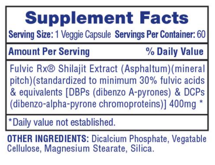 Supplement Facts label of Hi-Tech Shilajit Extract.
