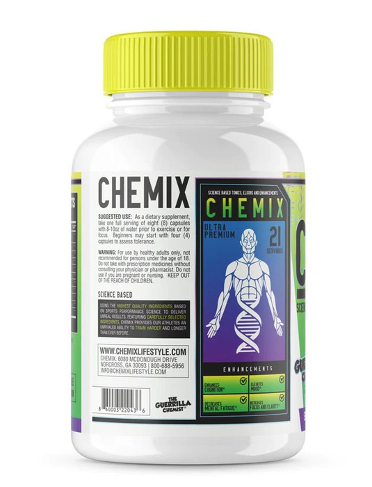 Suggested Use label of Yellow, green, and white jug of CHEMIX Pre-Workout.