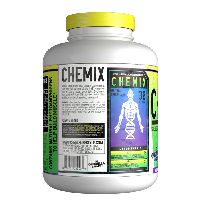 Suggested Use Label on side of Yellow, green, and white jug of CHEMIX Pre-Workout.