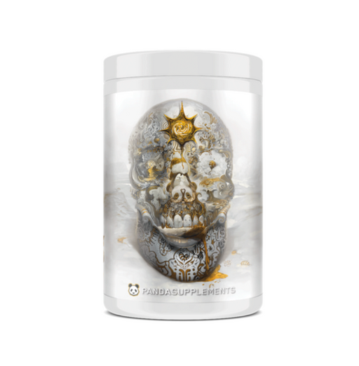 White jug with a graphic of a skull from Panda Supplements.