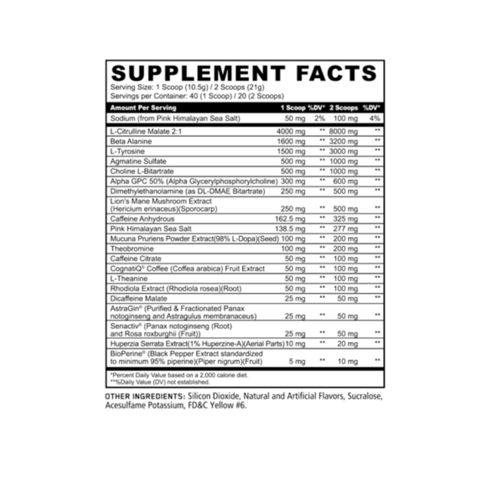 Supplement Facts label of White jug with a graphic of a skull from Panda Supplements.