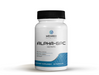 white and blue bottle with black cap of mehago nutrition alpha gpc