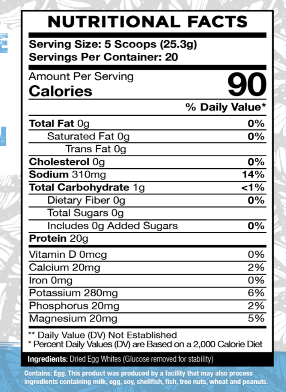 Nutritional Facts of Swole AF Crystalized Egg Whites - 506g.