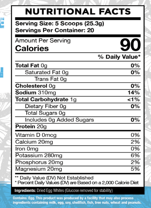 Nutritional Facts of Swole AF Crystalized Egg Whites - 506g.