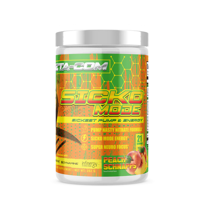 Meta-Com Sicko Mode Pre-Workout tub showcasing the ultimate formula for energy, focus, and pumps.