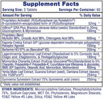 Supplement facts label with detailed ingredient list and serving sizes