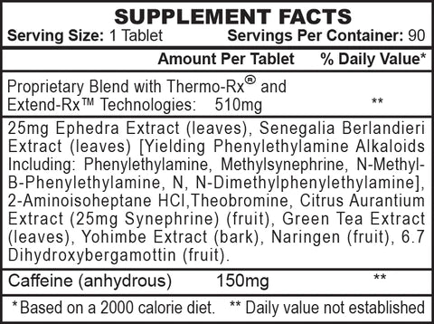 Label of Stimerex-ES detailing serving size, proprietary blend with various extracts, caffeine content, and serving per container.