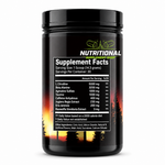 A black plastic bottle of Nutritional Supplement Facts, featuring a black label with white text, a green logo, and a forest silhouette at the bottom.
