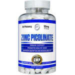 Supplement bottle labeled 'Zinc Picolinate' with white pills on a white background