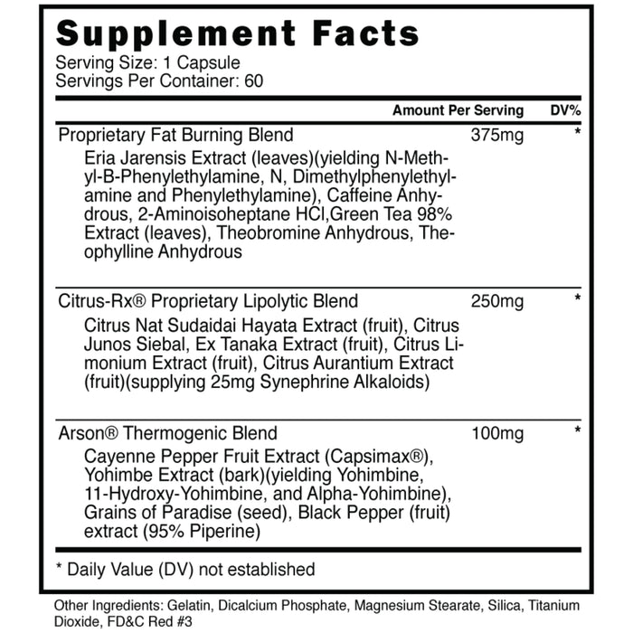 The supplement facts and ingredients in blackstone labs arson fat burner