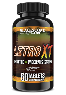 Blackstone Labs Letro XT 60-tablet bottle for estrogen management and testosterone support.