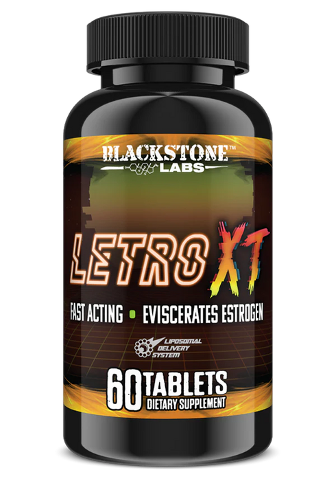 Blackstone Labs Letro XT 60-tablet bottle for estrogen management and testosterone support.