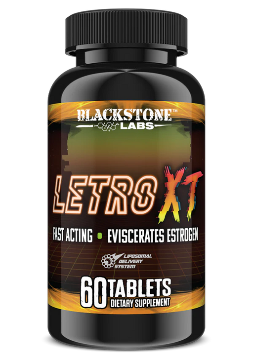 Blackstone Labs Letro XT 60-tablet bottle for estrogen management and testosterone support.