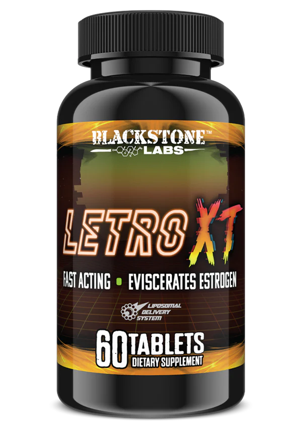 Blackstone Labs Letro XT 60-tablet bottle for estrogen management and testosterone support.