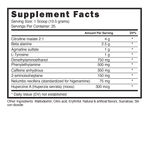 Supplement facts label for Blackstone Labs Dust X pre-workout, detailing ingredients such as Beta-Alanine, L-Citrulline Malate, and Agmatine Sulfate.