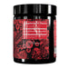 Back view of the Dark Labs Beta Alanine supplement container, showing the supplement facts label in white text on a red background, listing serving size and ingredients. The container is decorated with a black and red pattern.