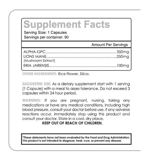 Supplement Facts label of Quality Vitamins Brainstorm Nootropic.