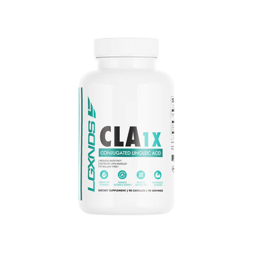 LGXNDS CLA 1X bottle showcasing 90 softgels of Conjugated Linoleic Acid for fat loss and muscle retention.