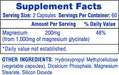 Supplement facts for Hi-Tech Pharmaceuticals Magnesium Glycinate showing 200 mg of magnesium from magnesium glycinate