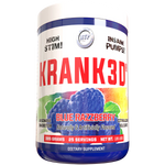 390 gram jar of Blue Raspberry Krank3d Pre workout by Hi Tech Pharmaceuticals